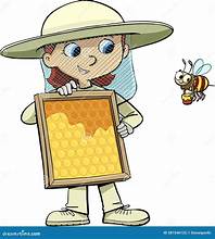 child bee keeper with bee hive and bumble bee